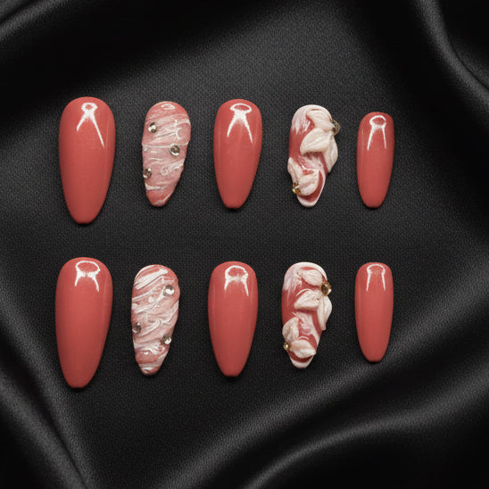 Press on Nails • Floral Ruby